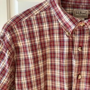 LL Bean Red White Plaid Mens Shirt Button Down Retro L Outdoor Rugged